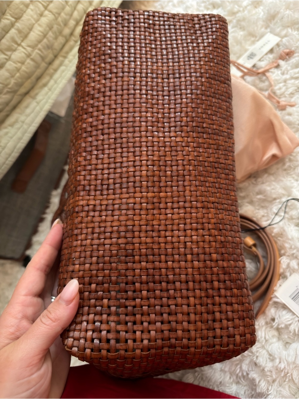 NWT Loeffler RandalL Klara Open-Weave Tote | Saddle - Picture 9 of 10